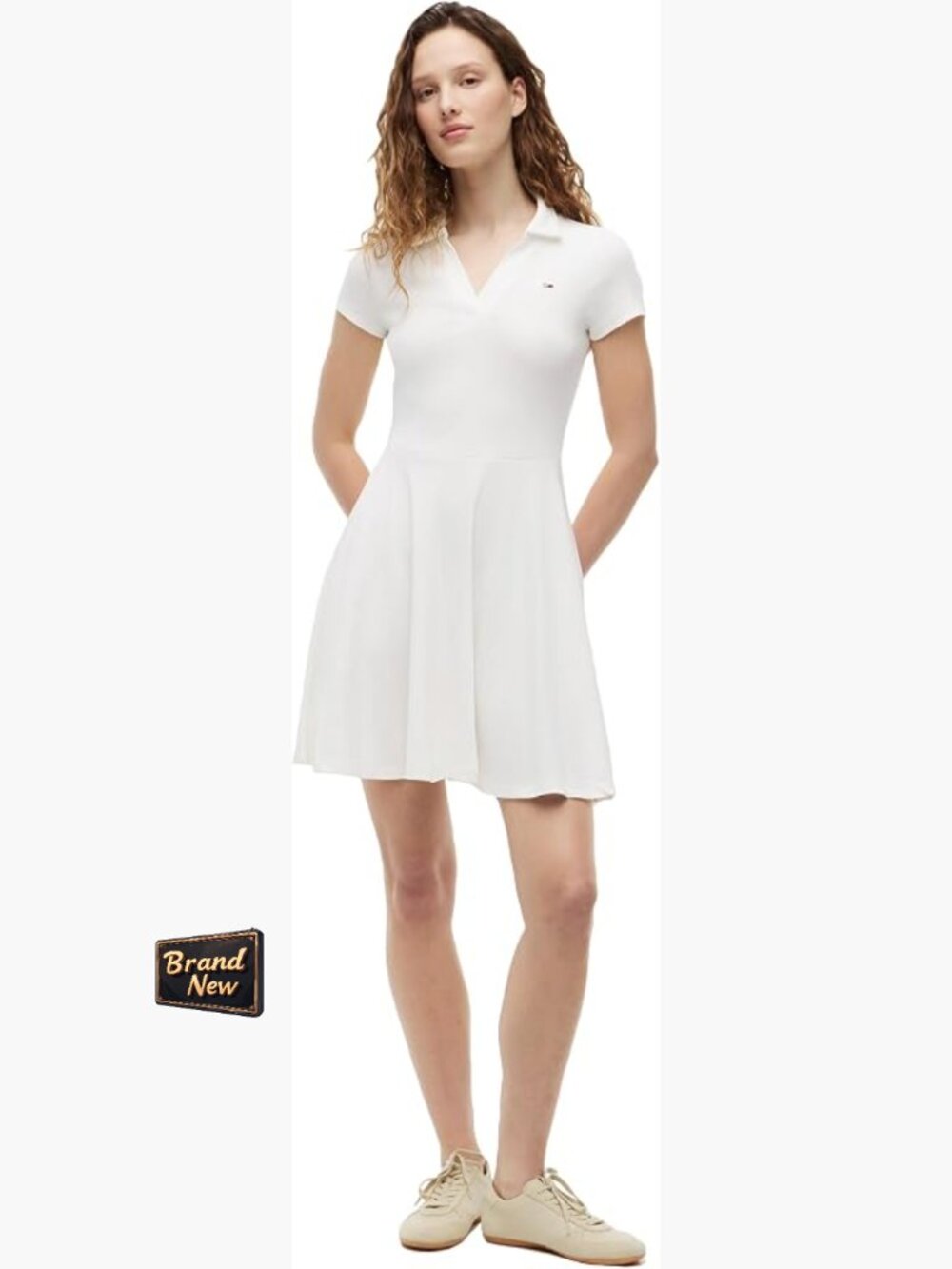 Cotton Stretch Fit Flare Polo Dress Ecru Women's Casual Mini